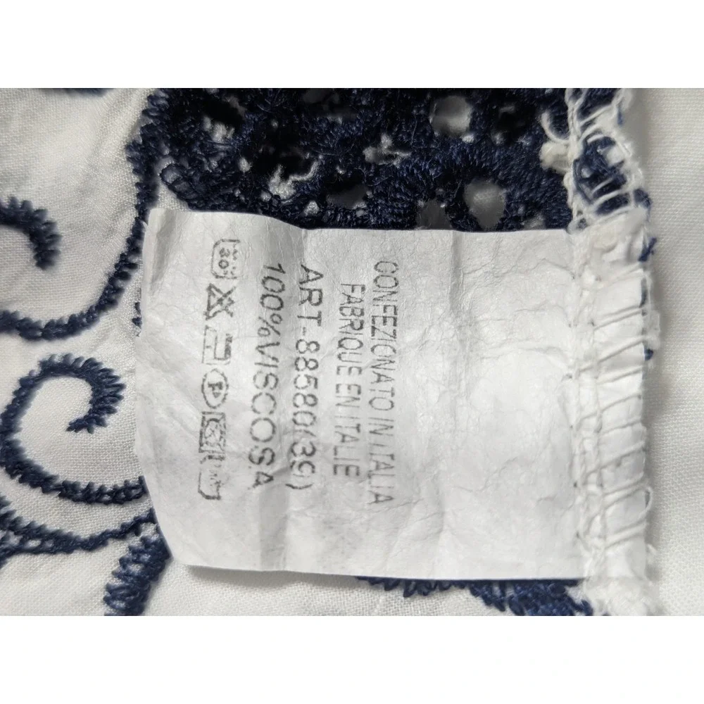 Boho‎ Embroidered Peasant Top Women XL White Blue Floral Cottagecore